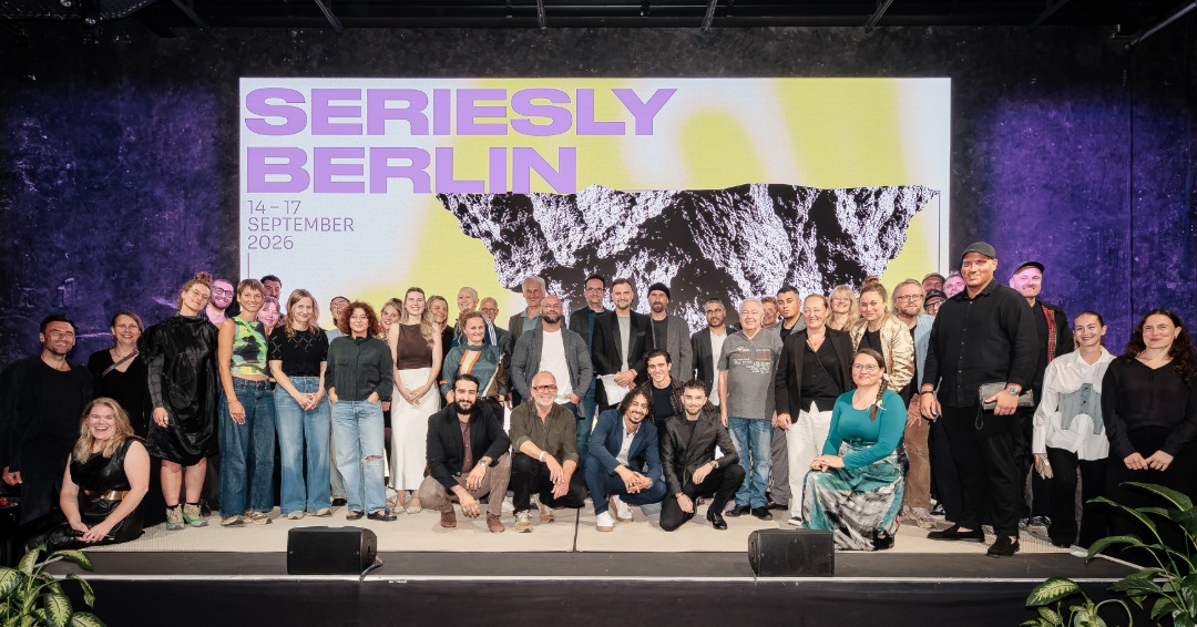 Group photograph on stage at Seriesly Berlin 2026.